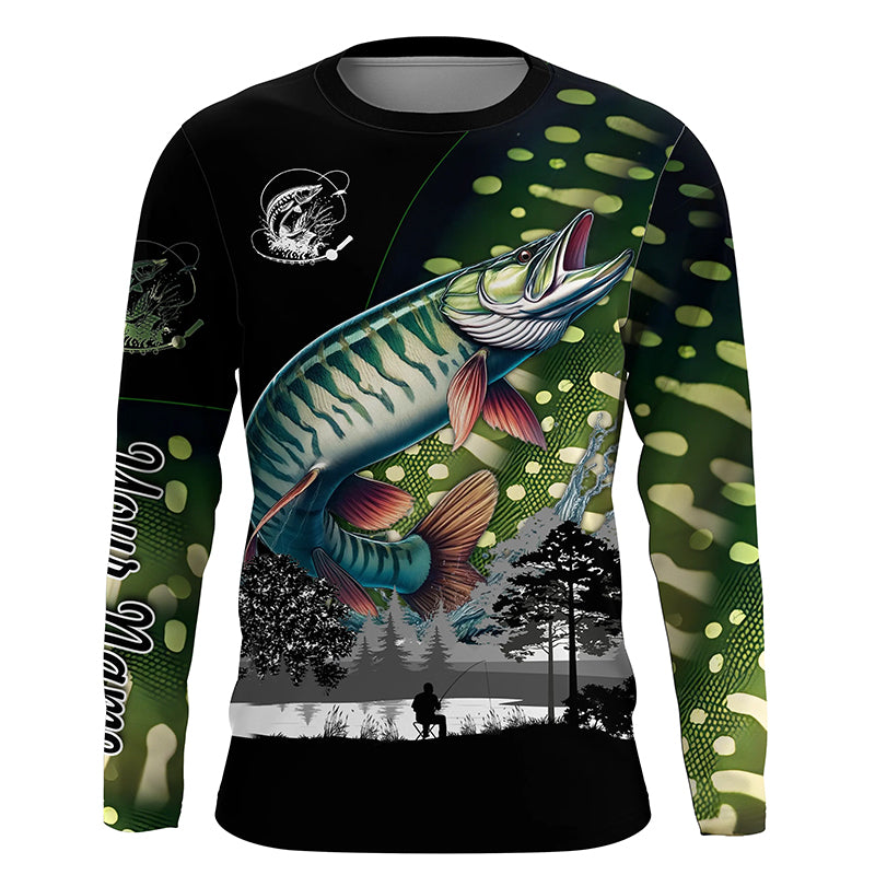 Musky Muskellunge fishing scales Custom name Long sleeve fishing shirts, Long Sleeve Hooded NPQ858