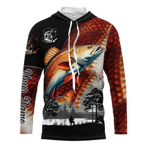 Load image into Gallery viewer, Redfish Red drum fishing scales Custom name Long sleeve fishing shirts, Long Sleeve Hooded NPQ859
