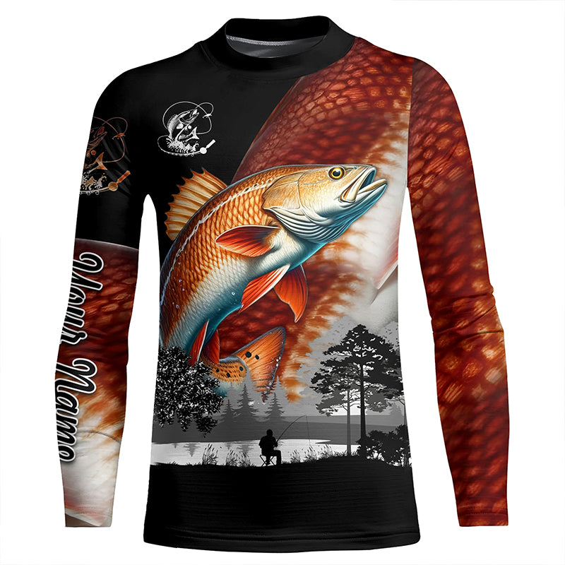 Redfish Red drum fishing scales Custom name fishing shirts jerseys | Kid Long Sleeves NPQ859