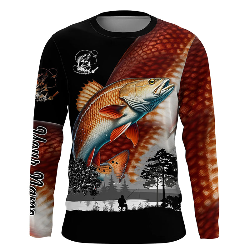 Redfish Red drum fishing scales Custom name Long sleeve fishing shirts, Long Sleeve Hooded NPQ859