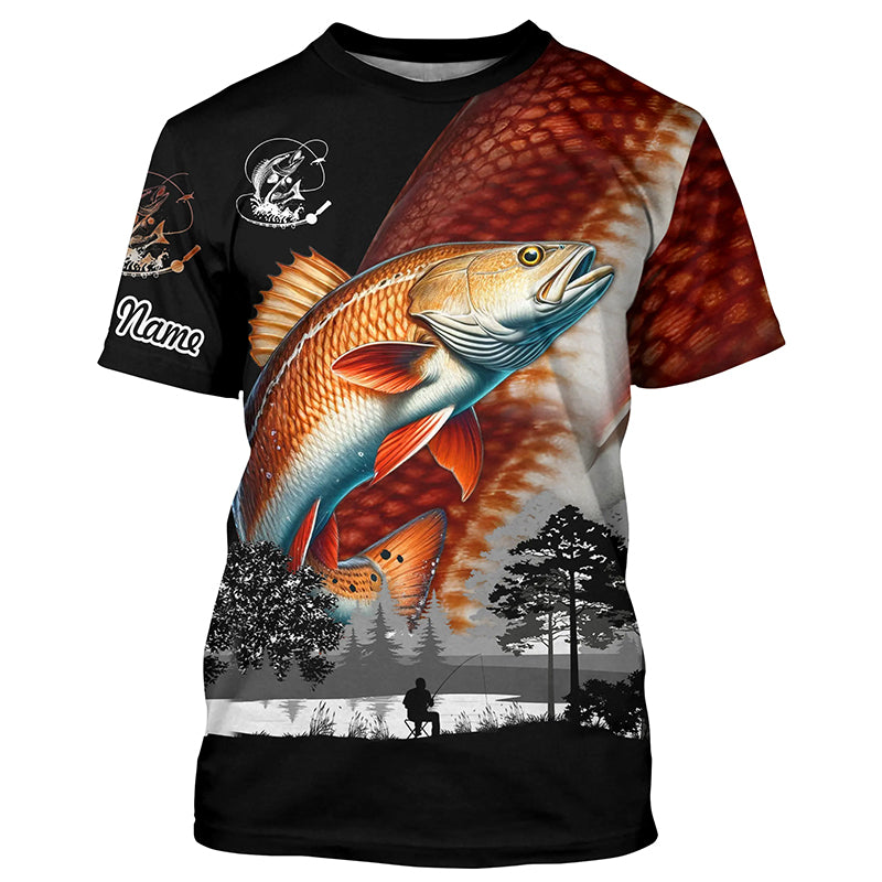 Redfish Red drum fishing scales Custom name fishing shirts jerseys | Tshirt - NPQ859