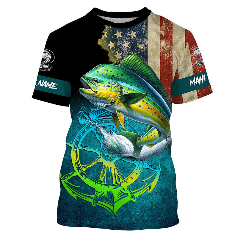 Mahi-mahi ( Dorado) fishing American flag patriotic Custom Name 3D All Over Printed Tshirt - NPQ625