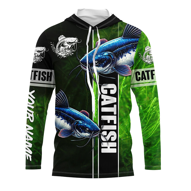 Catfish Fishing green Customized Long sleeve Fishing Shirts, personalized fishing gift NPQ222