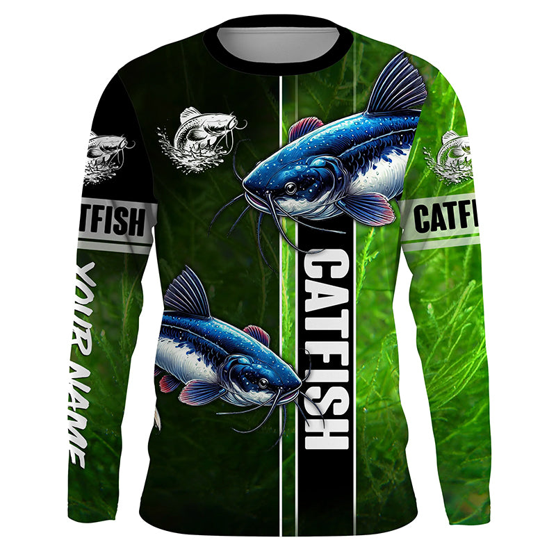 Catfish Fishing green Customized Long sleeve Fishing Shirts, personalized fishing gift NPQ222