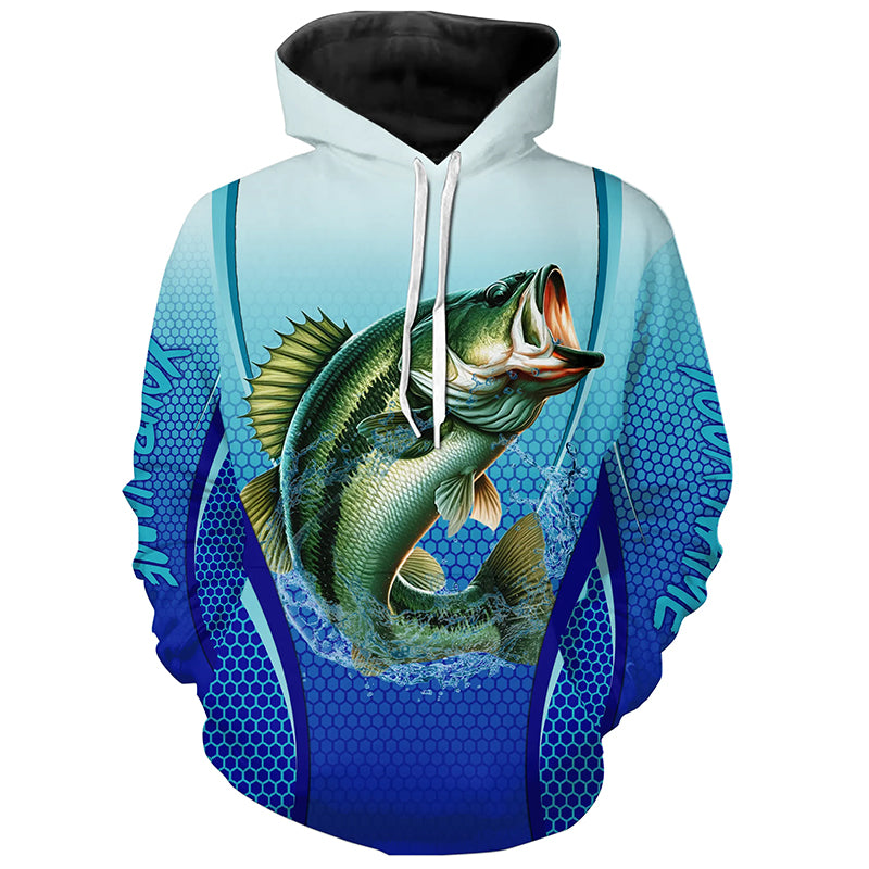 Largemouth bass Fishing blue Bass jersey Customize 3D All Over Printed fishing hoodie NPQ314