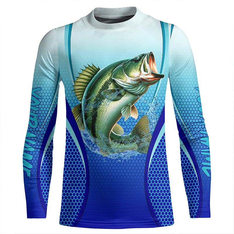 Largemouth bass Fishing blue Bass jersey Customize tournament Kid Long Sleeve shirt NPQ314