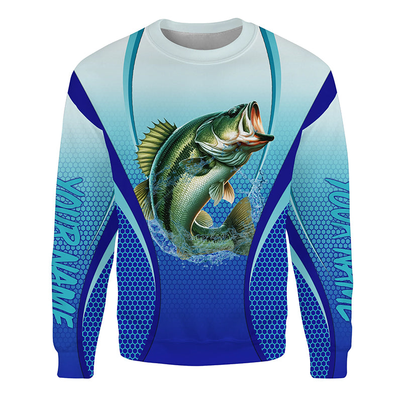 Largemouth bass Fishing blue Bass jersey Customize Crew Neck Sweatshirt NPQ314