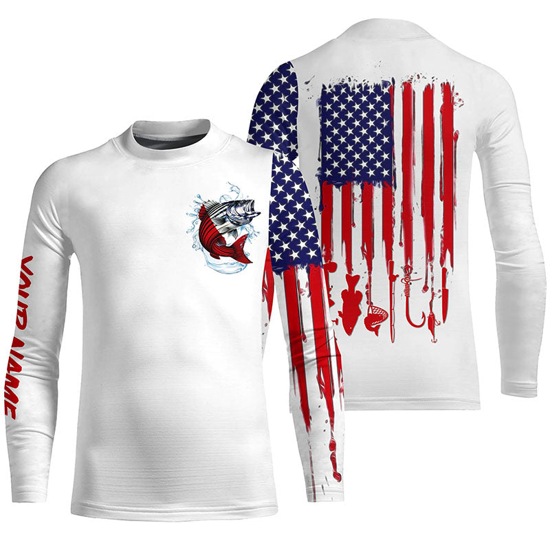 American flag Striped bass fishing personalized patriotic UV Protection Kid Long sleeve Fishing Shirts NQS5592