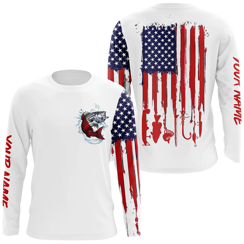 American flag Striped bass fishing personalized patriotic UV Protection Long sleeve Fishing Shirts NQS5592