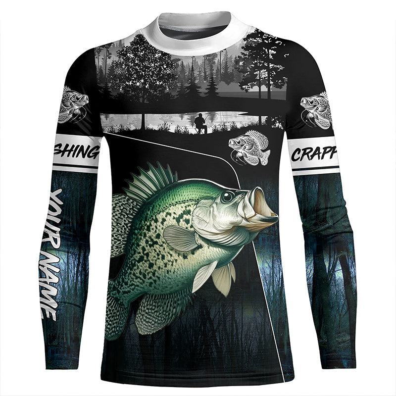 Crappie Fishing blue camo freshwater fish Custom name fishing shirts jerseys | Kid Long Sleeves NPQ867