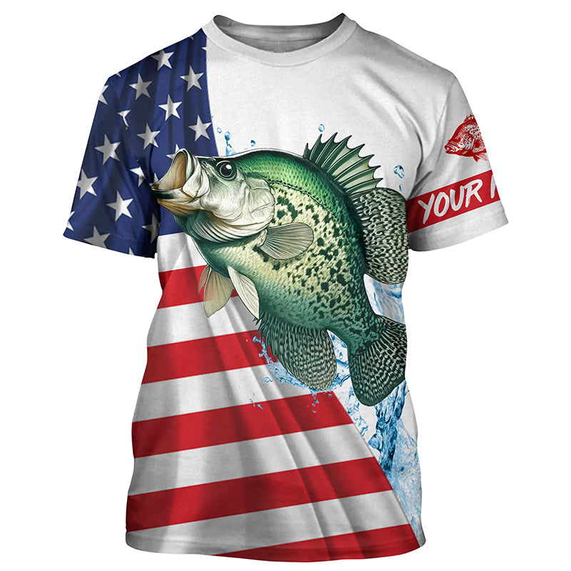 American flag patriotic crappie fishing Custom Name UV Protection Fishing T-shirt NQS5368