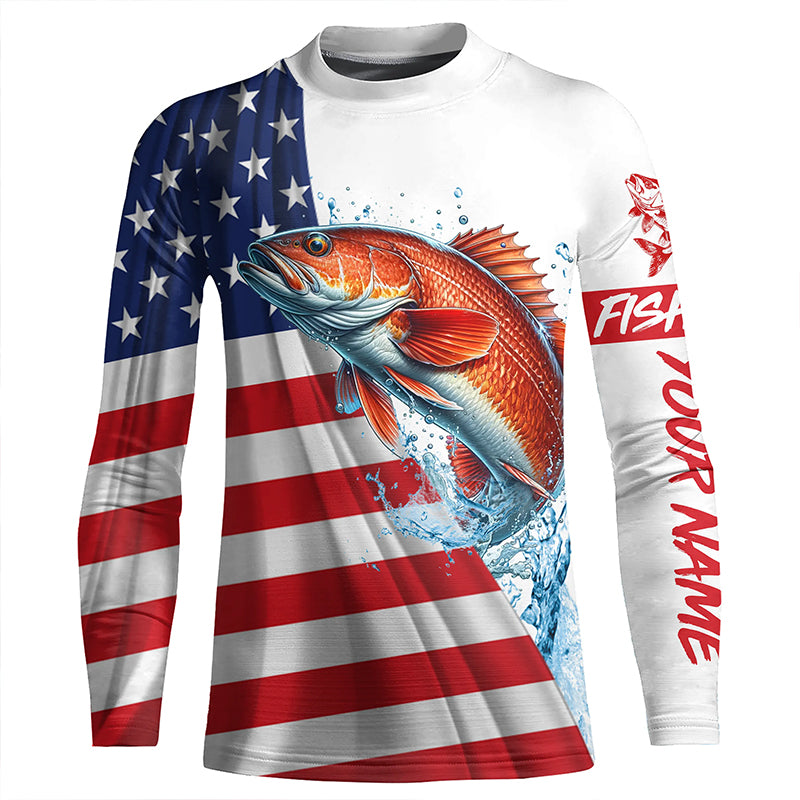 American flag patriotic Redfish fishing Custom Name UV Protection Kid long sleeve Fishing Shirts NQS5369