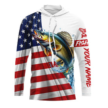 Load image into Gallery viewer, American flag patriotic Walleye fishing Custom Name UV Protection long sleeve Fishing Shirts for men NQS5370
