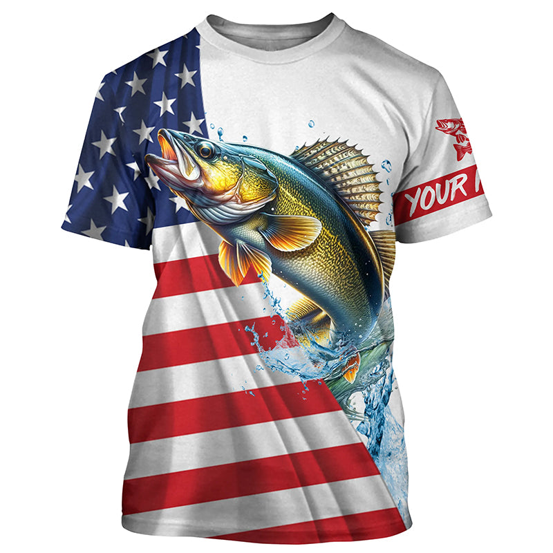 American flag patriotic Walleye fishing Custom UV Protection Fishing T-shirt NQS5370