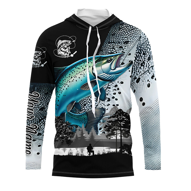 Chinook Salmon (King salmon) fishing scales Custom name Long sleeve, Long Sleeve Hooded NPQ953