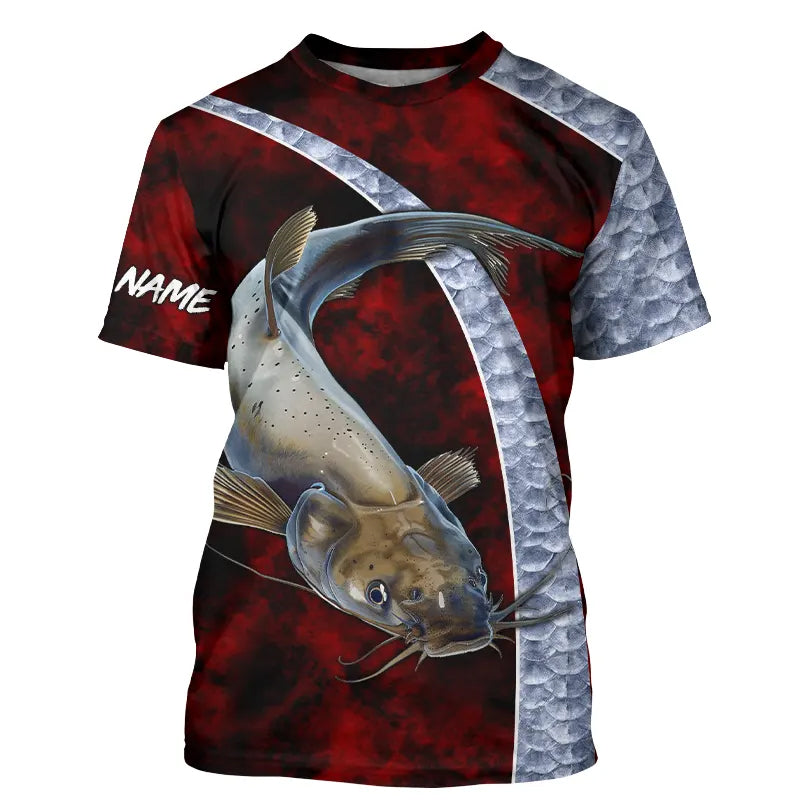 Catfish fishing shirts Customize Name All-over Print Unisex fishing T-shirt NPQ377