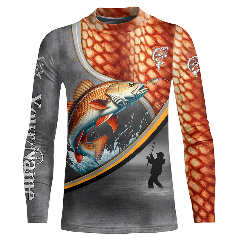 Redfish red drum fishing scales personalized fishing shirts, custom fishing apparel | Kid Long Sleeves NPQ686