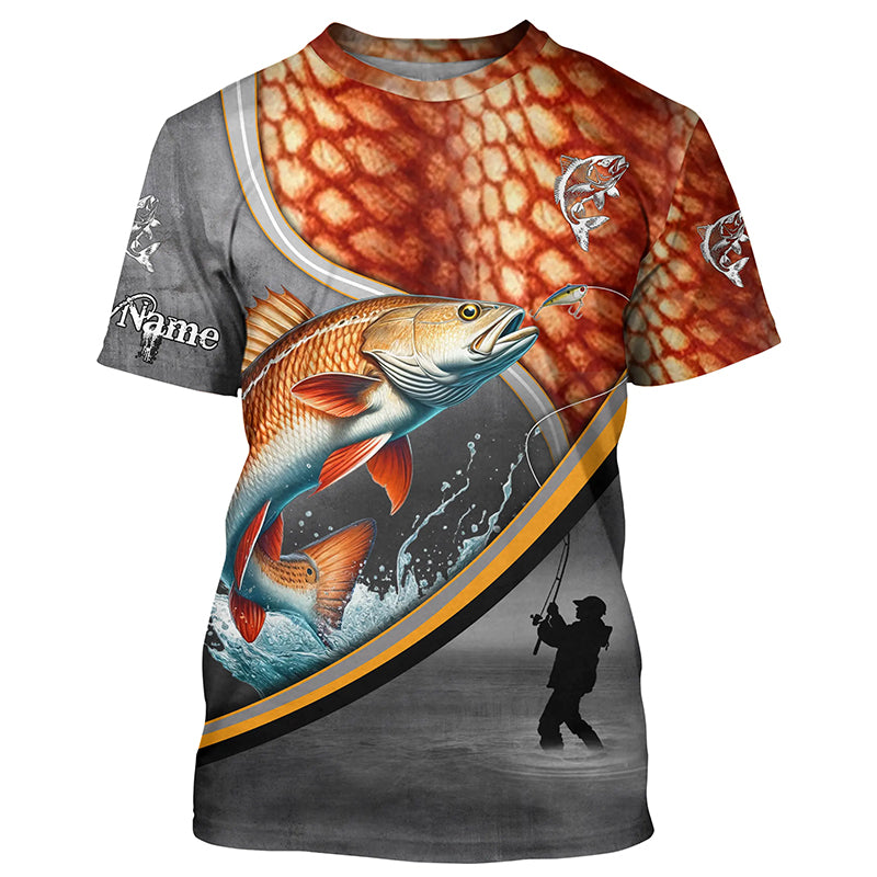 Redfish red drum fishing scales personalized fishing shirts, custom fishing apparel | Tshirt - NPQ686