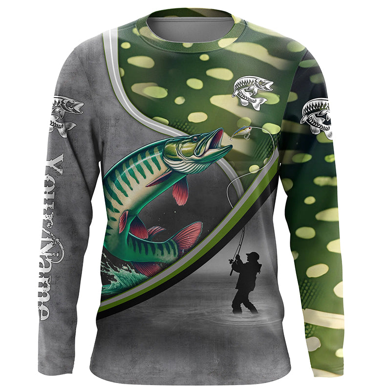 Musky muskellunge fishing scales muskie fishing shirts, custom Long sleeve, Long Sleeve Hooded NPQ687