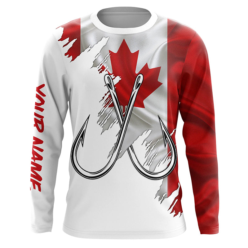 Canadian flag Fishing Fish Hook UV protection custom long sleeves shirts Patriotic fishing apparel NQS7973