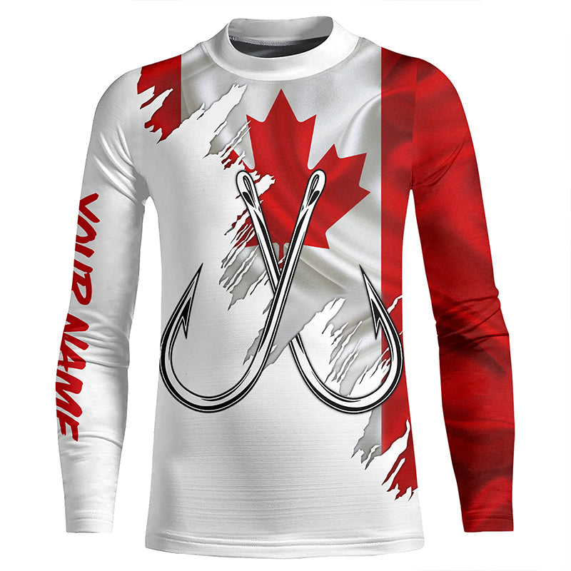 Canadian flag Fishing Fish Hook UV protection custom Patriotic Kid Long Sleeve Fishing Shirts NQS7973