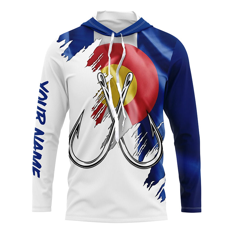 Colorado flag CO Fishing Fish Hook UV protection custom long sleeve shirts Patriotic fishing apparel NQS7974