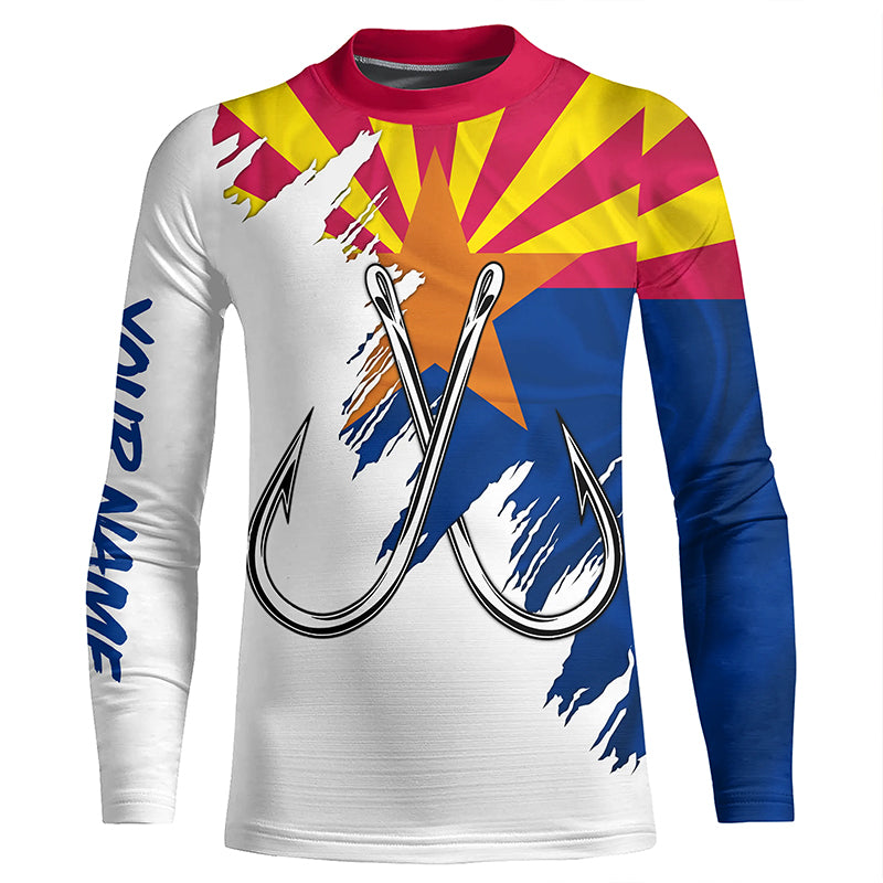 Arizona flag AZ Fishing Fish Hook UV protection custom Patriotic Kid Long Sleeve Fishing Shirts NQS7975