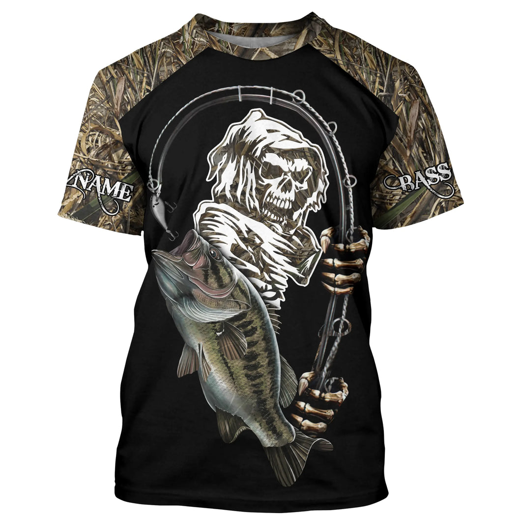 Bass fishing Fish reaper Camouflage black camo shirt Customize Name All-over Print fishing T-shirt NPQ434