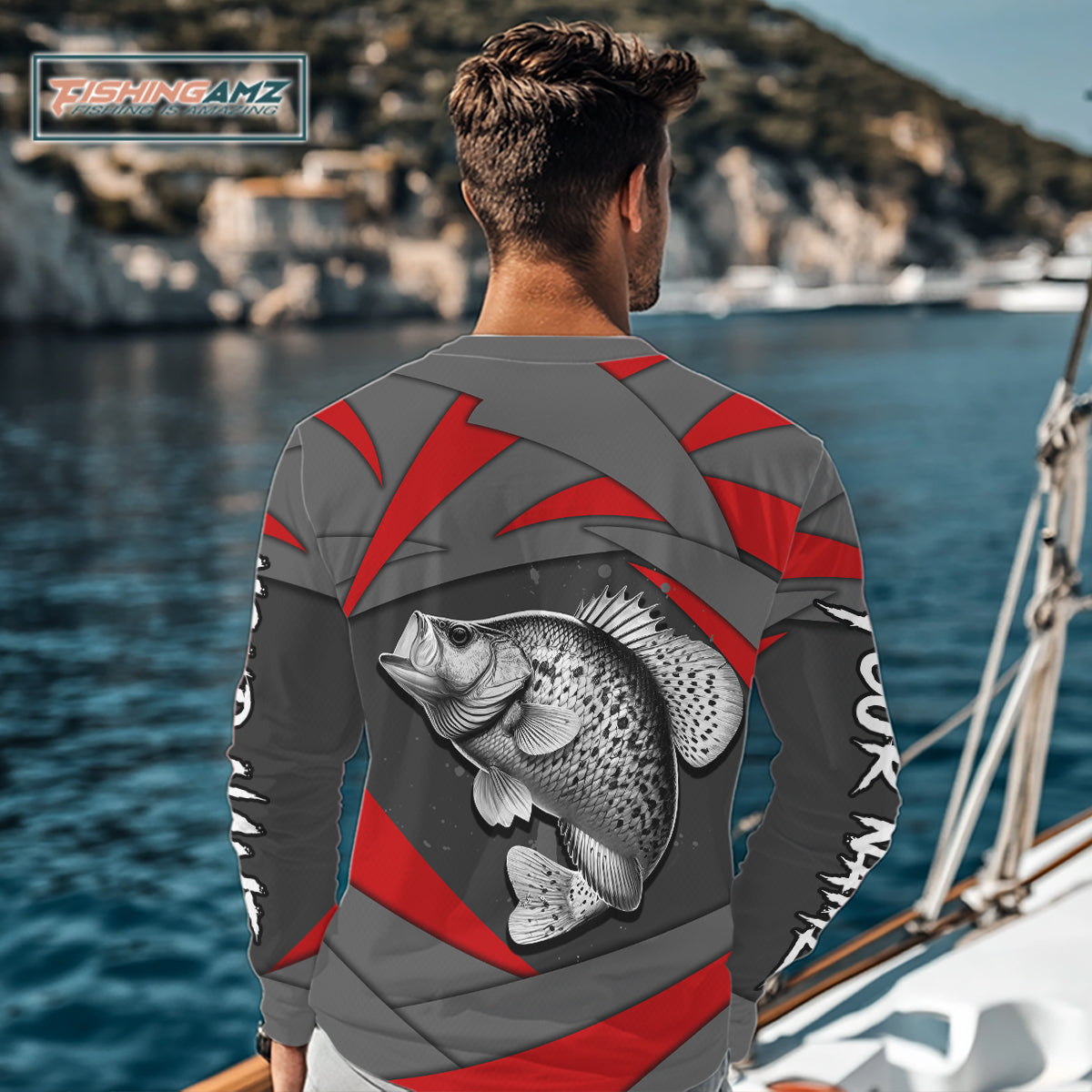 Gray and Red Crappie Fishing Jersey Custom Crappie Fishing Long Sleeve Shirt, fishing gifts NQS10898
