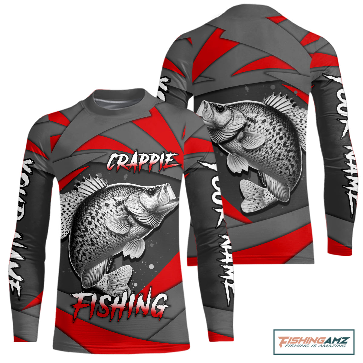 Gray and Red Crappie Fishing Jersey Custom Crappie Fishing Long Sleeve Shirt For Kid, fishing gifts NQS10898