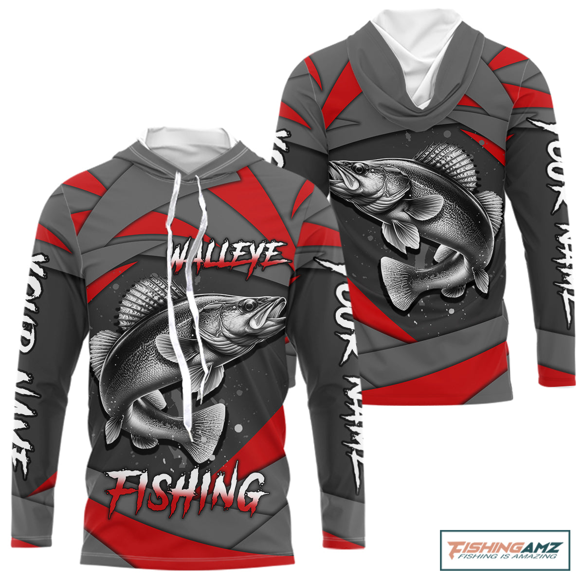 Gray and Red Walleye Fishing Jersey Custom Walleye Fishing Long Sleeve Shirt, fishing gifts NQS10899