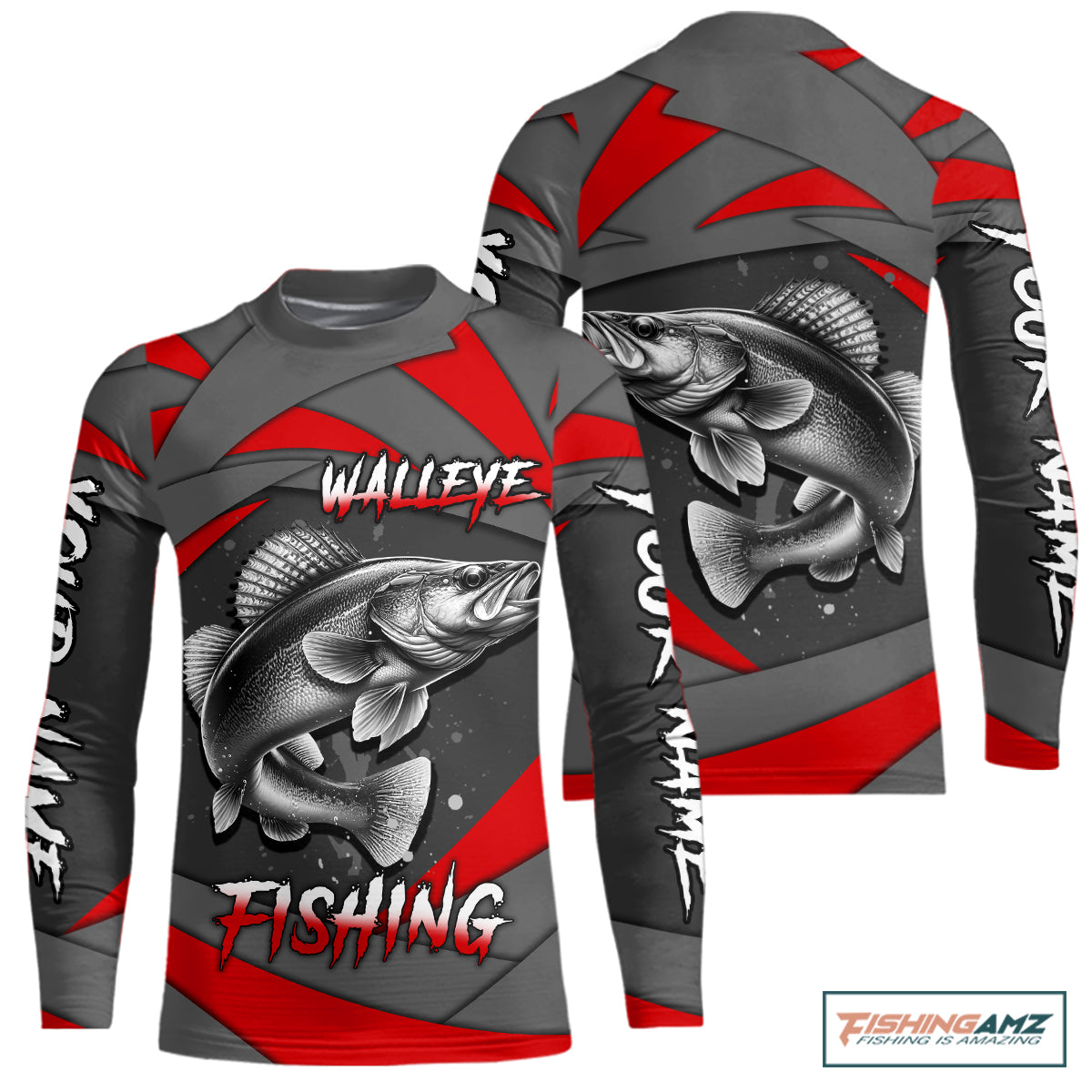 Gray and Red Walleye Fishing Jersey Custom Walleye Fishing Long Sleeve Shirt For Kid, fishing gifts NQS10899