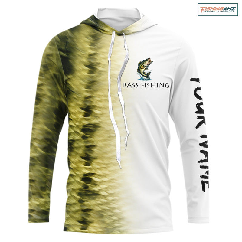 Personalized Green Scales Performance Bass Long Sleeve Fishing Shirts, Bass fishing tournament jersey NQS10238