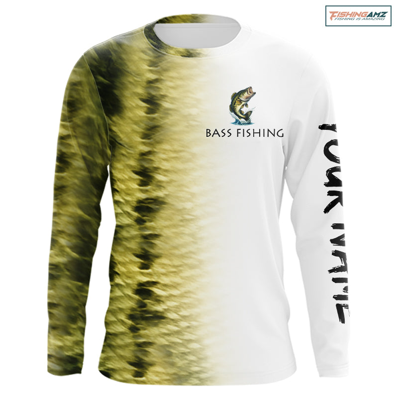 Personalized Green Scales Performance Bass Long Sleeve Fishing Shirts, Bass fishing tournament jersey NQS10238