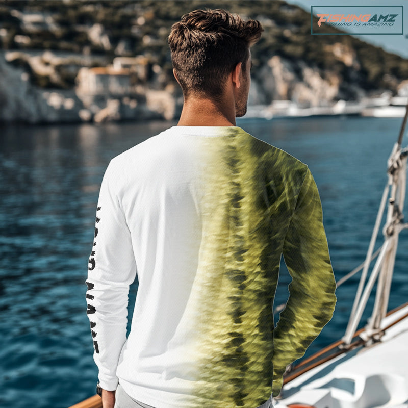 Personalized Green Scales Performance Bass Long Sleeve Fishing Shirts, Bass fishing tournament jersey NQS10238