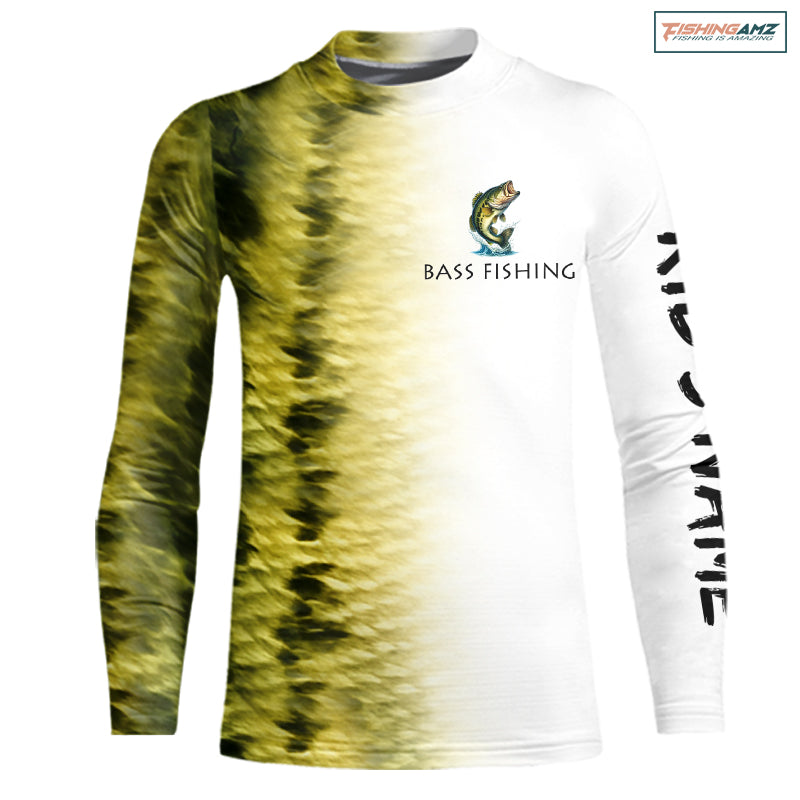 Personalized Green Scales Performance Bass Kid Long Sleeve Fishing Shirts, Bass fishing jersey NQS10238