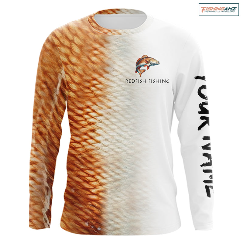 Personalized Red Scales Performance Redfish Long Sleeve Fishing Shirts, Redfish fishing jerseys NQS10239