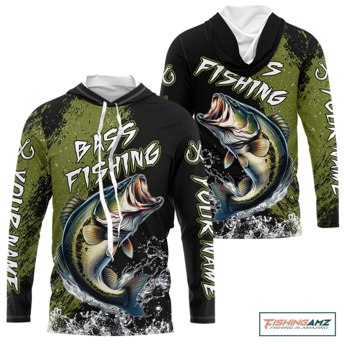 Black and Green Largemouth Bass Long sleeve Fishing Jerseys Custom Bass performance fishing apparel NQS11068