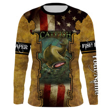 Load image into Gallery viewer, Mens Flathead Catfish Fishing American flag UV protection Long sleeves Shirt - Personalized Fishing Gifts SDF1
