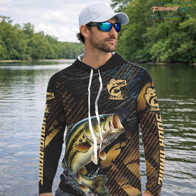 Bass Fishing Shirts Hooded Long Sleeve Sport Style Personalized Name, Fishing Shirt Jersey NHT512