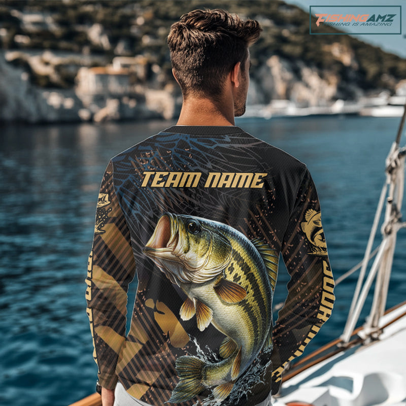 Bass Fishing Shirts Long Sleeve Sport Style Personalized Name, Fishing Shirt Jersey NHT512