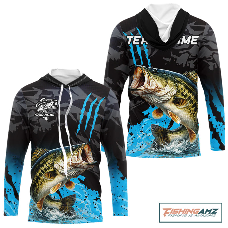Hooded Largemouth Bass Fishing Jerseys For Men, Custom Bass Performance Fishing Apparel