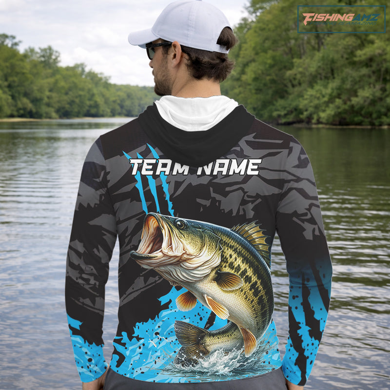Hooded Largemouth Bass Fishing Jerseys For Men, Custom Bass Performance Fishing Apparel NHT513