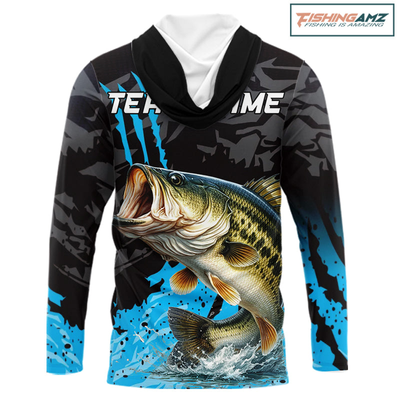Hooded Largemouth Bass Fishing Jerseys For Men, Custom Bass Performance Fishing Apparel