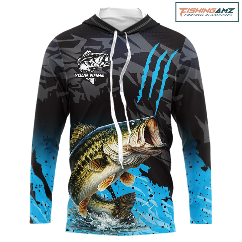 Hooded Largemouth Bass Fishing Jerseys For Men, Custom Bass Performance Fishing Apparel