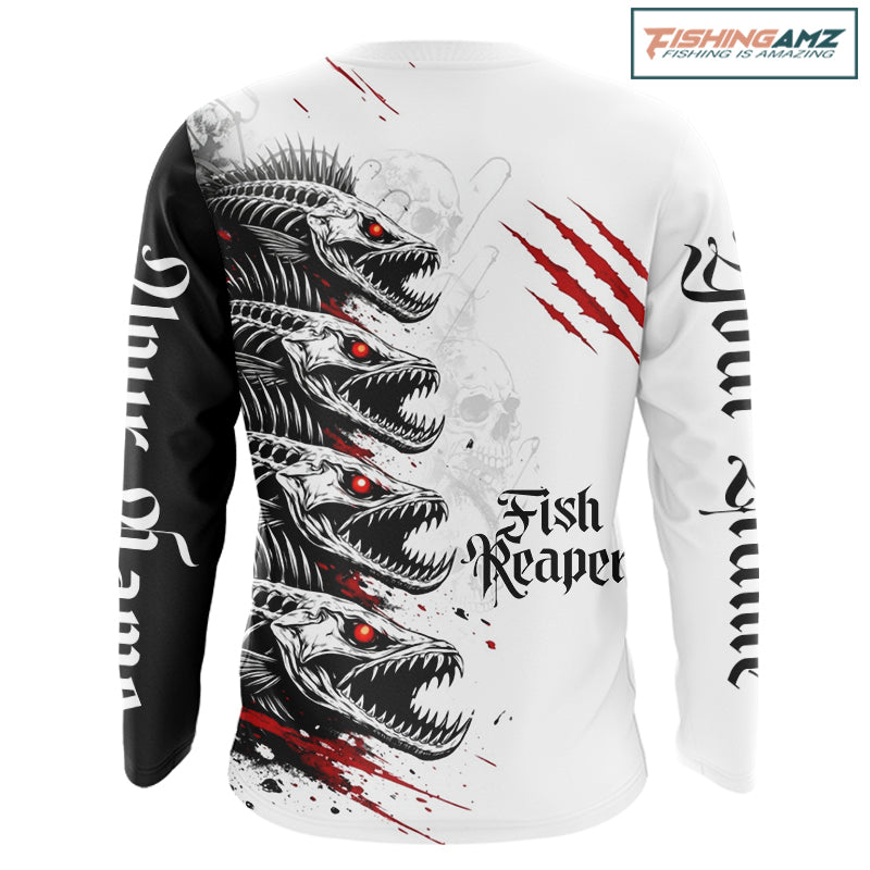 Personalized fish skeleton fishing shirt, fish reaper skull fishing jersey
