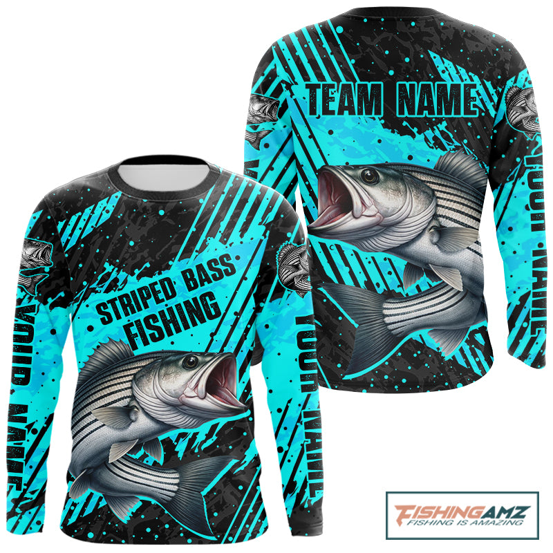 Personalized striped bass performance fishing shirt long sleeve, bass fishing jersey