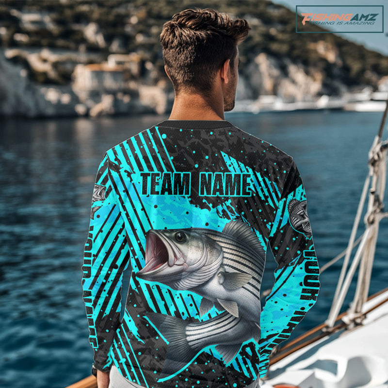 Personalized striped bass performance fishing shirt long sleeve, bass fishing jersey