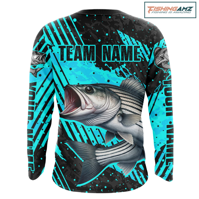 Personalized striped bass performance fishing shirt long sleeve, bass fishing jersey