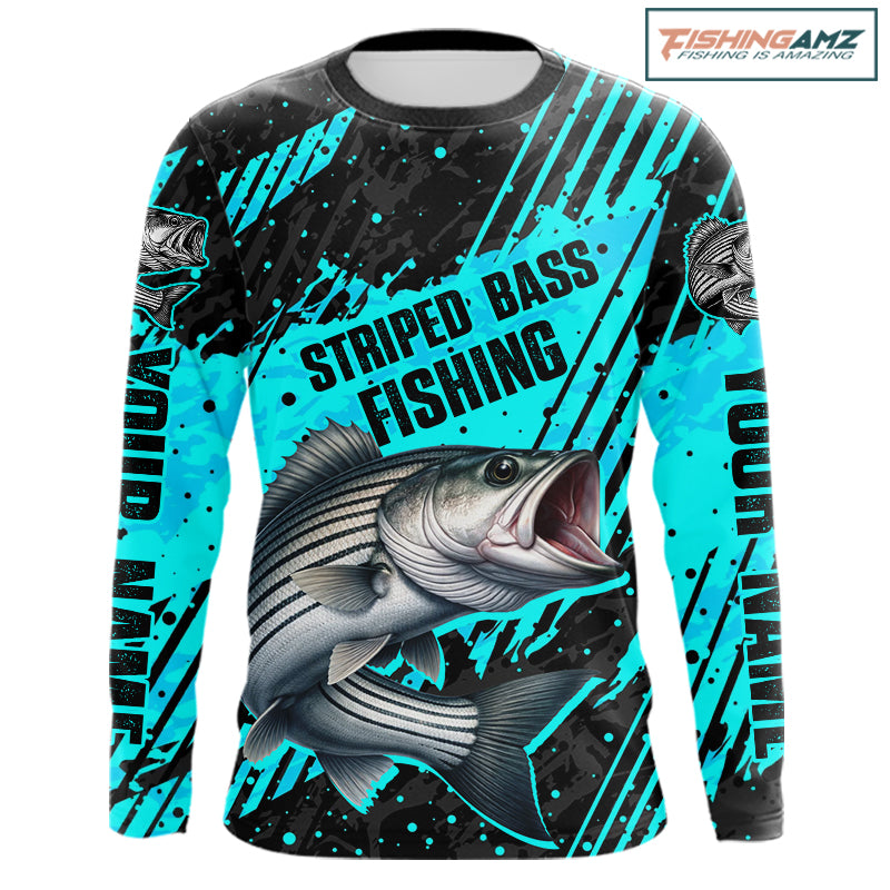 Personalized striped bass performance fishing shirt long sleeve, bass fishing jersey